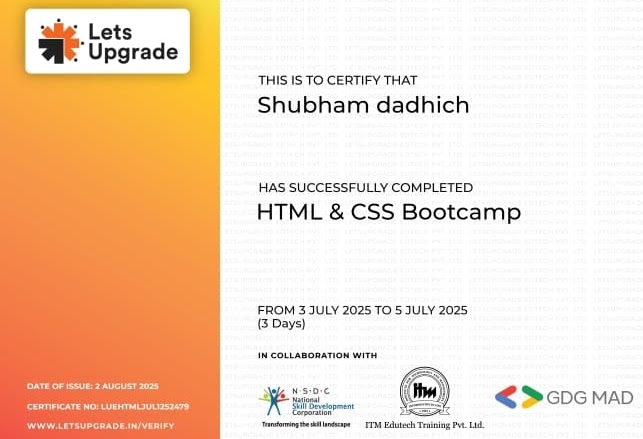 HTML and CSS Certificate